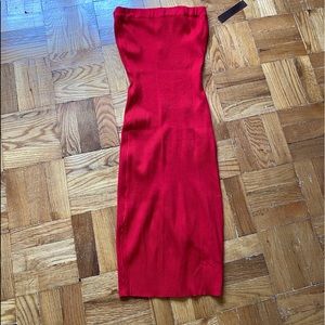 Red Ribbed Midi Dress